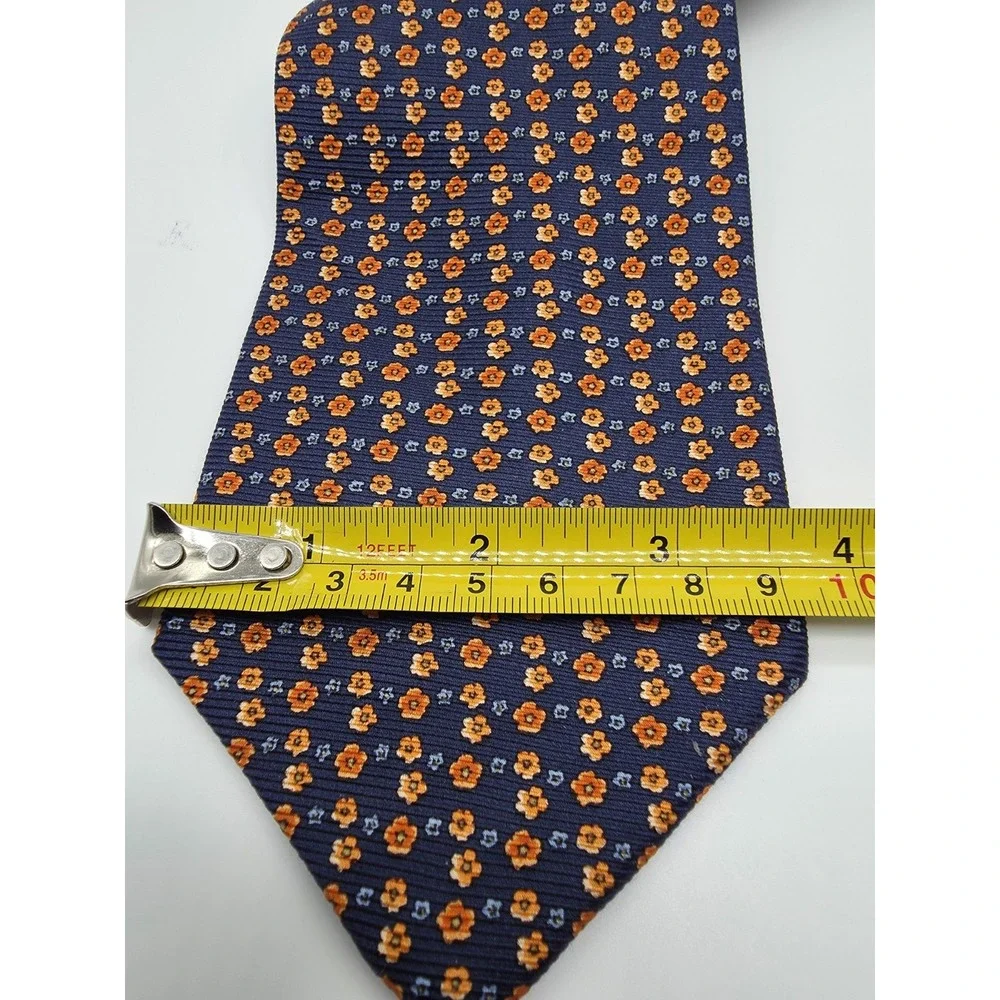 Lands' End Hand Sewn Vintage 100% Silk Neck Tie Blue Orange Floral 58